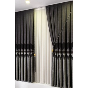 Özgün Perde Şık Desenli Pano Fon Antrasit-Gri (Tek Kanat+Aksesuar)