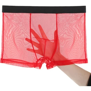 Heloshe Erkek Kırmızı Tül Siyah Biyeli Sexy Fantezi Boxer