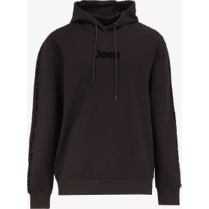 Kapüşon Yaka Baskılı Siyah Erkek Sweatshırt J4WM-SWT7314