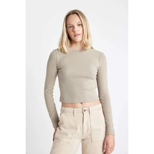 Fitted Bisiklet Yaka Fitilli Kaşkorse Basic Düz Uzun Kollu Tişört Y9870AZ24AU