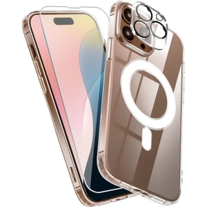 M.TK Moveteck iPhone 16 Pro Uyumlu Kılıf Kamera Korumalı Şeffaf Magsafe Arka Kapak Ekran Koruyucu ve Kamera Lens Camı 3in1 Set