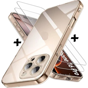 M.TK Moveteck Apple iPhone 16 Pro Max Kılıf Kamera Korumalı Yumuşak Şeffaf Silikon + 9h Temperli Ekran Koruyucu Cam Set