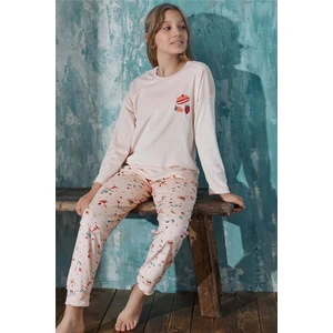 Pijama Evi Somon Macoron Desenli Exclusive Kadife Kız Çocuk Pijama Takımı 