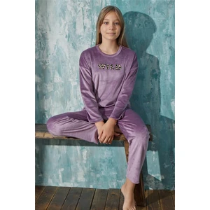 Pijama Evi Lila Wild Desenli Exclusive Kadife Kız Çocuk Pijama Takımı 