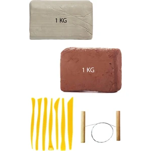 Kahve Çamur 1 kg Kırmızı Kil Seramik Hamuru Beyaz Kil 1 kg Plastik Ebeşuar Seti Çamur Kesme Teli