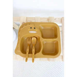 Harika Kids Bebek&çocuk 3 Parça Dinazor Figürlü Çocuk Çatal Kaşık ve Mama Tabağı Set