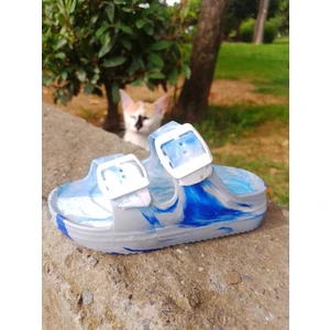 1006 Figürlü Çift Tokalı Ayarlanabilir Kaymaz Taban Banyo Çocuk Terlik 26-30