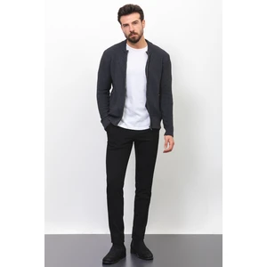 Desenli Antrasit Renk Slim Fit Hakim Yaka Erkek Hırka