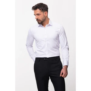 Düz Beyaz Renk Slim Fit Saten Klasik Erkek Gömlek