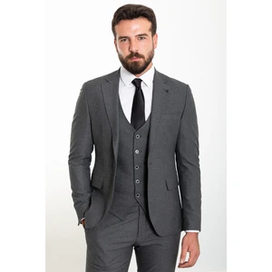 Düz Antrasit Slim Fit Yün Klasik Erkek Takım Elbise