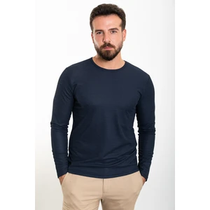 Düz Lacivert Slim Fit Bisiklet Yaka Uzun Kollu Erkek T-Shirt