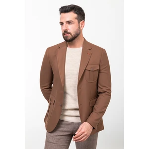 Düz Kamel Rengi Slim Fit Mono Yaka Torba Cep Erkek Ceket