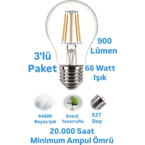 8W Rustik LED Ampul Beyaz Işık E27 Duylu Dekoratif Ampul Flamanlı 900 Lümen