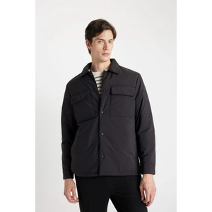 Siyah Su İtici Şişme Mont Slim Fit Dar Kesim Gömlek Yaka Çıtçıtlı Cepli D1230AX24WN