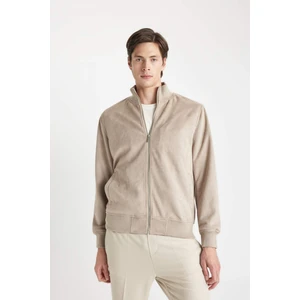 Slim Fit Dar Kesim Dik Yaka Astarlı Fermuarlı Cepli Süet Mevsimlik Baharlık Mont D1524AX24WN