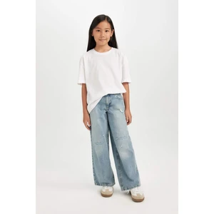 Kız Çocuk Wide Leg Jean Pantolon Yırtık Detaylı Cepli Geniş Bol Paça D3371A824WN
