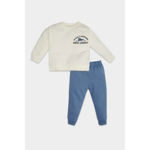 Erkek Bebek 2'li Takım Bisiklet Yaka Baskılı Sweatshirt Beli Lastikli Kogger Eşofman Altı E0680A524WN