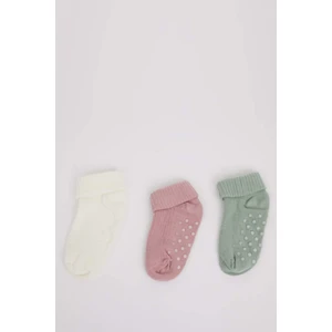 Kız Bebek Kaydırmaz Taban 3'lü Pamuklu Uzun Çorap D2503A5NS