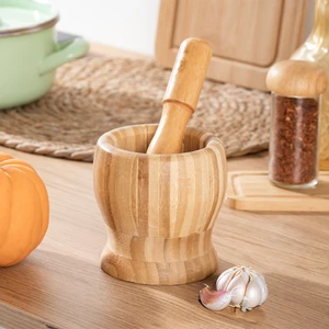 By-57 Doğal Bambu Havan - Sarımsak Döveceği Ahşap Sarımsak Ezici Havan Döveç