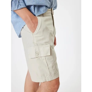 Keten Şort Kargo Cep Detaylı Bermuda