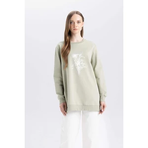 Regular Fit Bisiklet Yaka Çiçek Baskılı Sweatshirt Tunik D7574AX24WN