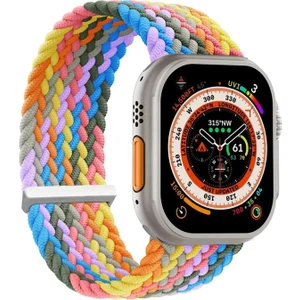 Apple Watch Series 10 42MM Kordon, (Large Size, 160MM) Knitted Fabric Single Loop Gökkuşağı