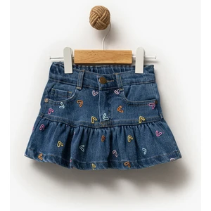 Kız Çocuk Kalp Nakışlı Kot  Etek