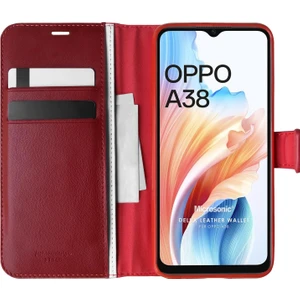 Oppo A38 Kılıf Delux Leather Wallet Kırmızı