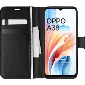 Oppo A38 Kılıf Delux Leather Wallet Siyah