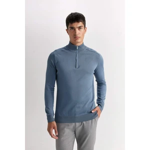 Mavi Standart Fit Normal Kesim Yarım Balıkçı Yarım Fermuarlı Triko Kazak D0624AX24AU