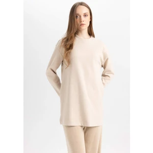 Regular Fit Bisiklet Yaka Selanik Kumaş Uzun Kollu Basic Düz Tişört Tunik B3552AX24AU