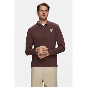Maxwell Kahve Polo Yaka Baskılı Standard Fit Erkek Sweatshirt