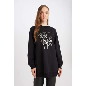 Regular Fit Bisiklet Yaka Çiçek Baskılı Sweatshirt Tunik D7571AX24WN