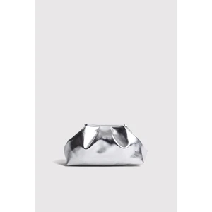Gümüş Kadın Metalik Deri Clutch Abiye Çanta