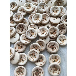 100 Adet 15 Mm Ayıcık Yuvarlak Ahşap Düğme
