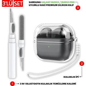 Samsung Galaxy Buds3 - Buds3 Pro Uyumlu Şeffaf Kılıf Kulaklık İpi ve Temizleme Kalemi Seti