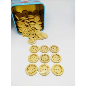 20 Adet Handmade Yazılı 20mm Yuvarlak Ahşap Düğme