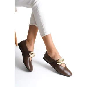 Mubiano Collection Mubiano Hakiki Deri Collection Kadın Gold Toka Detaylı Babet Kahverengi - MCRGN8037 - KH