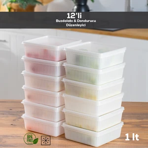 1196 12 li Dikdörtgen No-Frost Derin Dondurucu Çok Amaçlı Yiyecek Saklama Kabı Seti