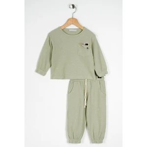 Bisiklet Yaka Uzun Kol Armalı Kol ve Paça Lastikli Cagla Yesil Renk Erkek Çocuk İkili Takım