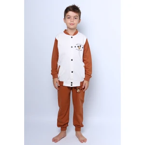 Erkek Çocuk Kolej Ceketli Eşofman Takımı Çıtçıtlı Baskılı Cepli C51