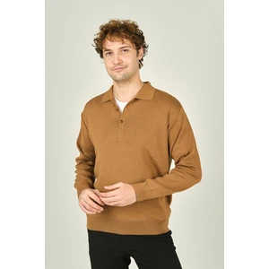 Ateş Triko Erkek Polo Yaka Düğmeli Yün Kazak 6091023 Camel