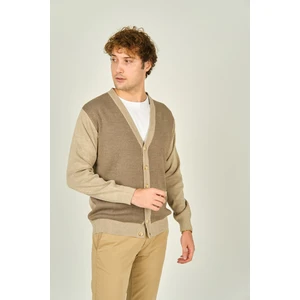 Ateş Triko Erkek Cep Detaylı V Yaka Yün Hırka 4490 Bej