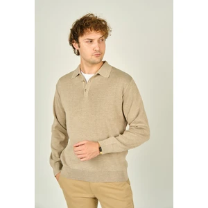 Ateş Triko Erkek Polo Yaka Düğmeli Yün Kazak 6091023 Bej