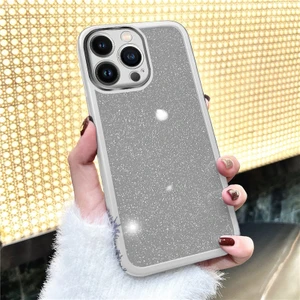 Apple iPhone 13 Pro Uyumlu Kılıf Zebana Işıltım Silikon Kılıf (Kamera Lens Korumalı) Gri