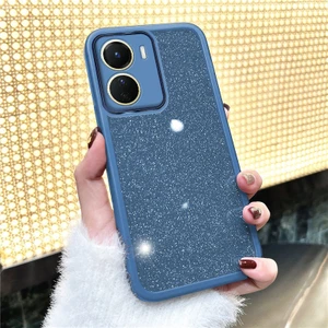 Vivo Y16 Uyumlu Kılıf Zebana Işıltım Silikon Kılıf (Kamera Lens Korumalı) Açık Mavi