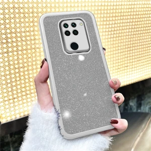 Xiaomi Redmi Note 9 Uyumlu Kılıf Zebana Işıltım Silikon Kılıf (Kamera Lens Korumalı) Gri