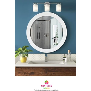 Safir Beyaz Dekoratif Ayna Yuvarlak Ayna Işlemeli Ahşap Duvar Aynası Banyo Aynası Tekli
