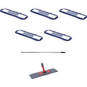Orlon Mavi Statik Toz Mop Takımı Seti - 80 Cm. - 5 Adet Mop + Mop Tutucu + Sap - 1 Takım