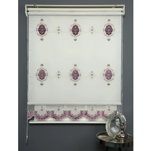 Mor Çift Mekanizmalı Kadife Menekşe Nakışlı Tül Stor Perde(Dayanıklı Alüminyum Kasa)